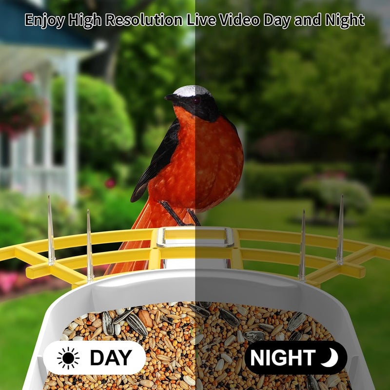 Fazoxo Smart Bird Feeder with Camera, Birds AI Identify, Motion Detection with Real-Time Notice, WiFi FHD Bird Camera, Auto Capture, Solar Powered Outdoor Charging Bird House, IP65 Waterproof,Yellow - Image 5